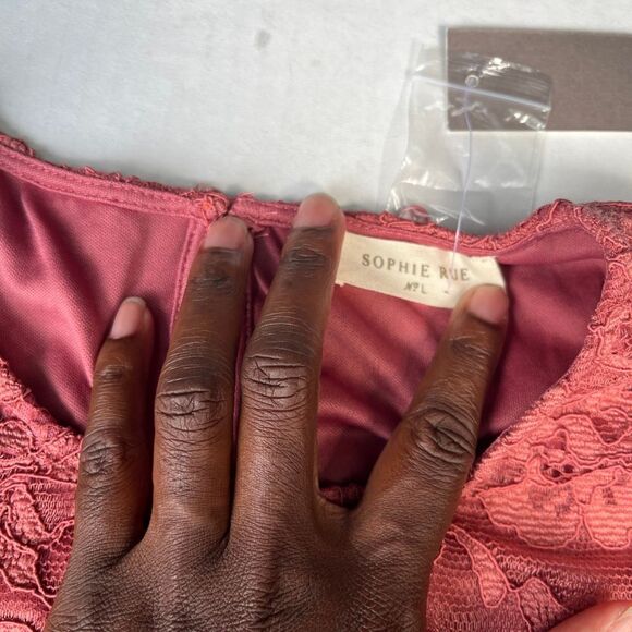 Sophie Rue Lace Overlay Blouse Sleeveless Dusty Rose Pink Feminine Shirt NWT L - Picture 4 of 11